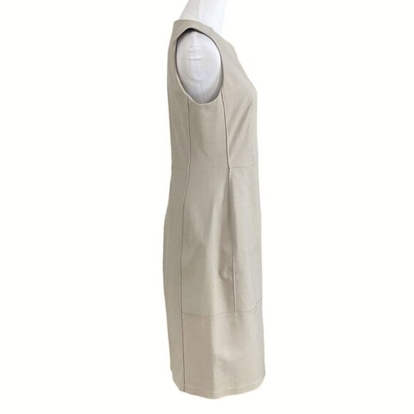 JUDITH & CHARLES BEIGE CREAM SLEEVELESS SHEATH MIDI FORMAL DRESS - 6 - Picture 2 of 8